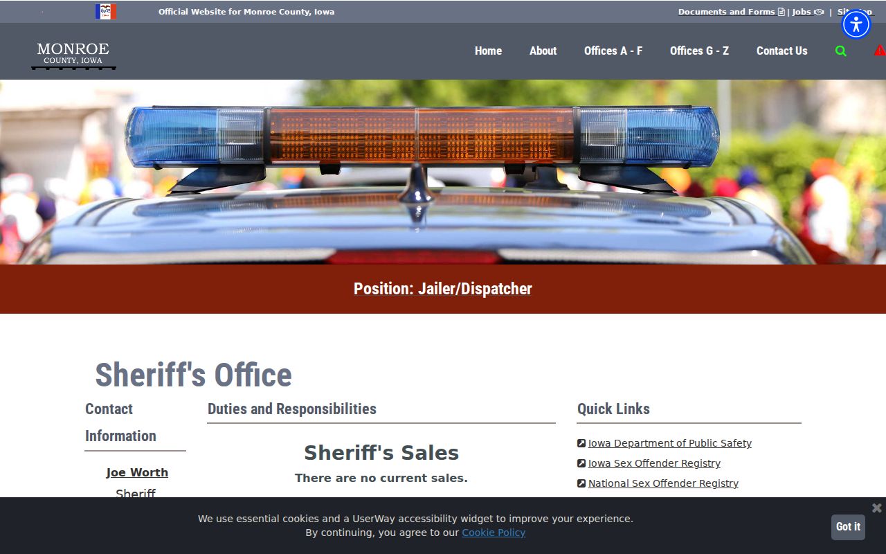 Monroe County Sheriff's Office contact page for warrant service questions
