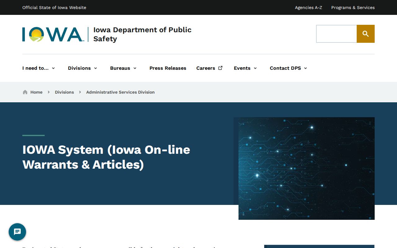 Iowa Department of Public Safety IOWA System overview relevant to Monroe County warrants